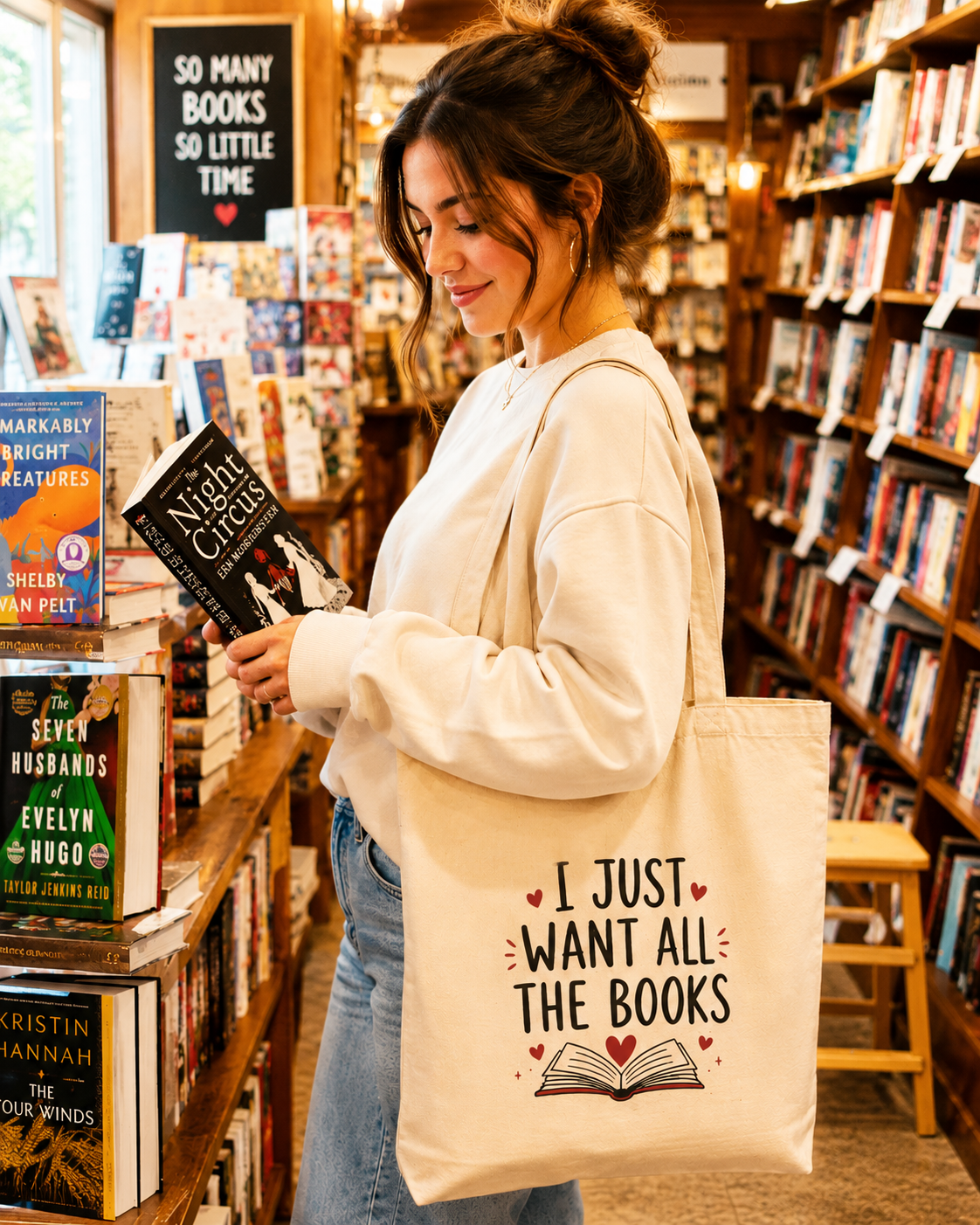 I Just Want All The Books Tote Bag | Book Lover Canvas Tote