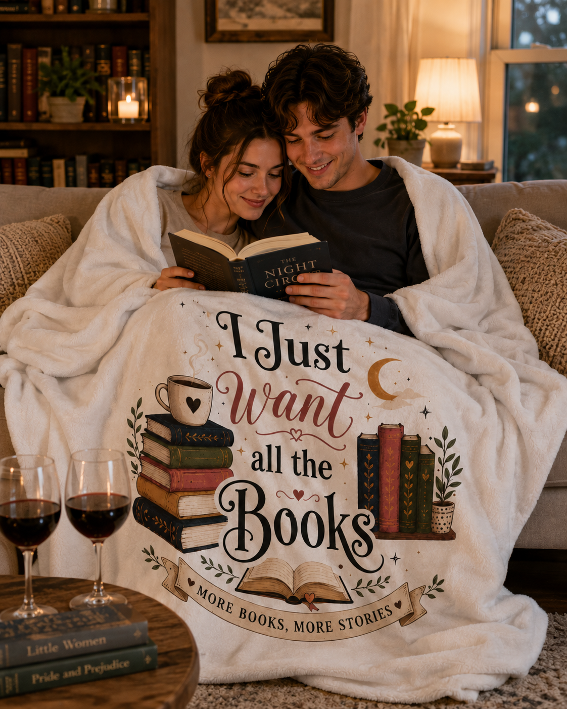 I Just Want All the Books Velveteen Blanket | Reading Quote, Cozy Book Lover Throw