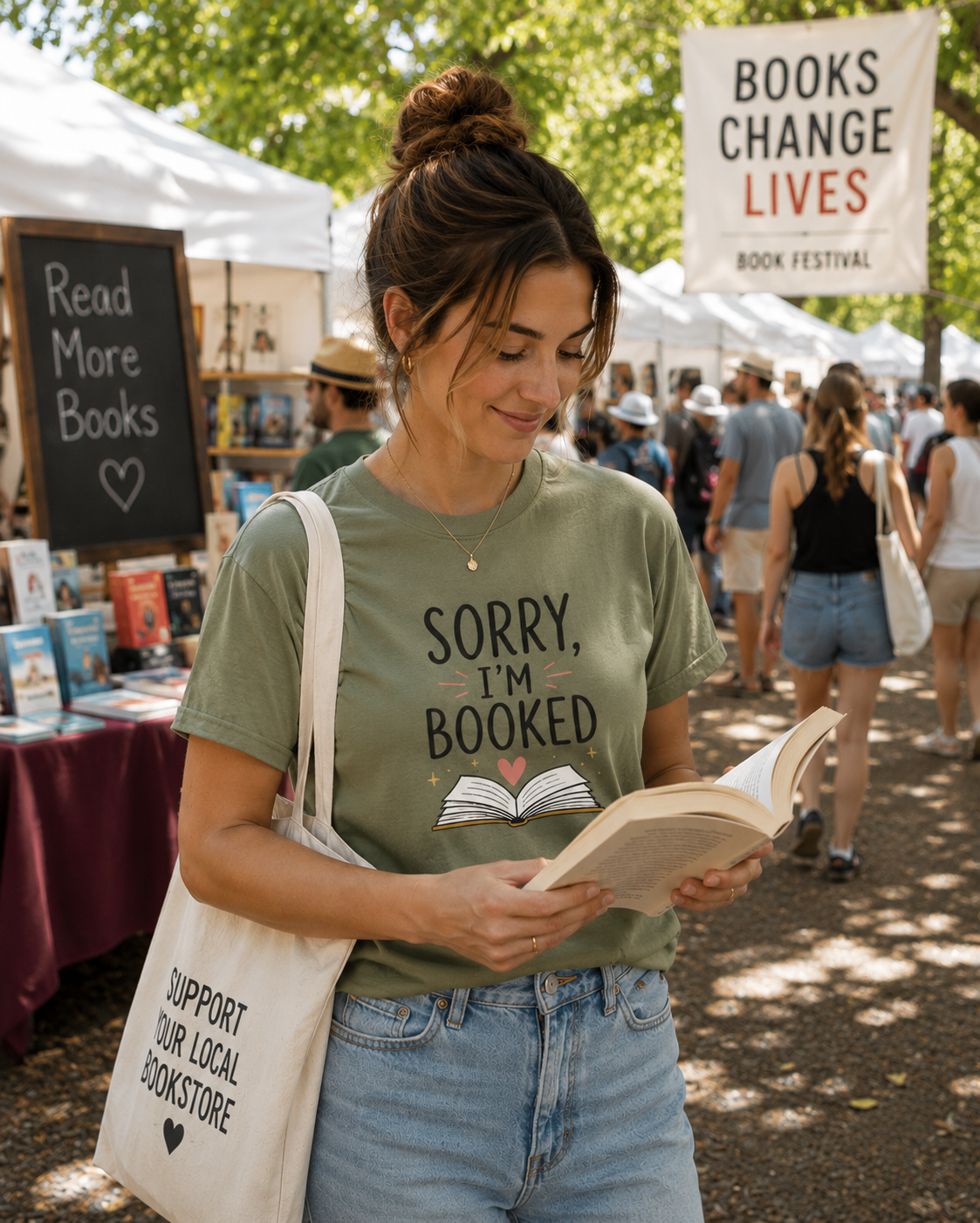 Sorry, I'm Booked T-Shirt — Funny Book Lover Tee with Open Book Graphic