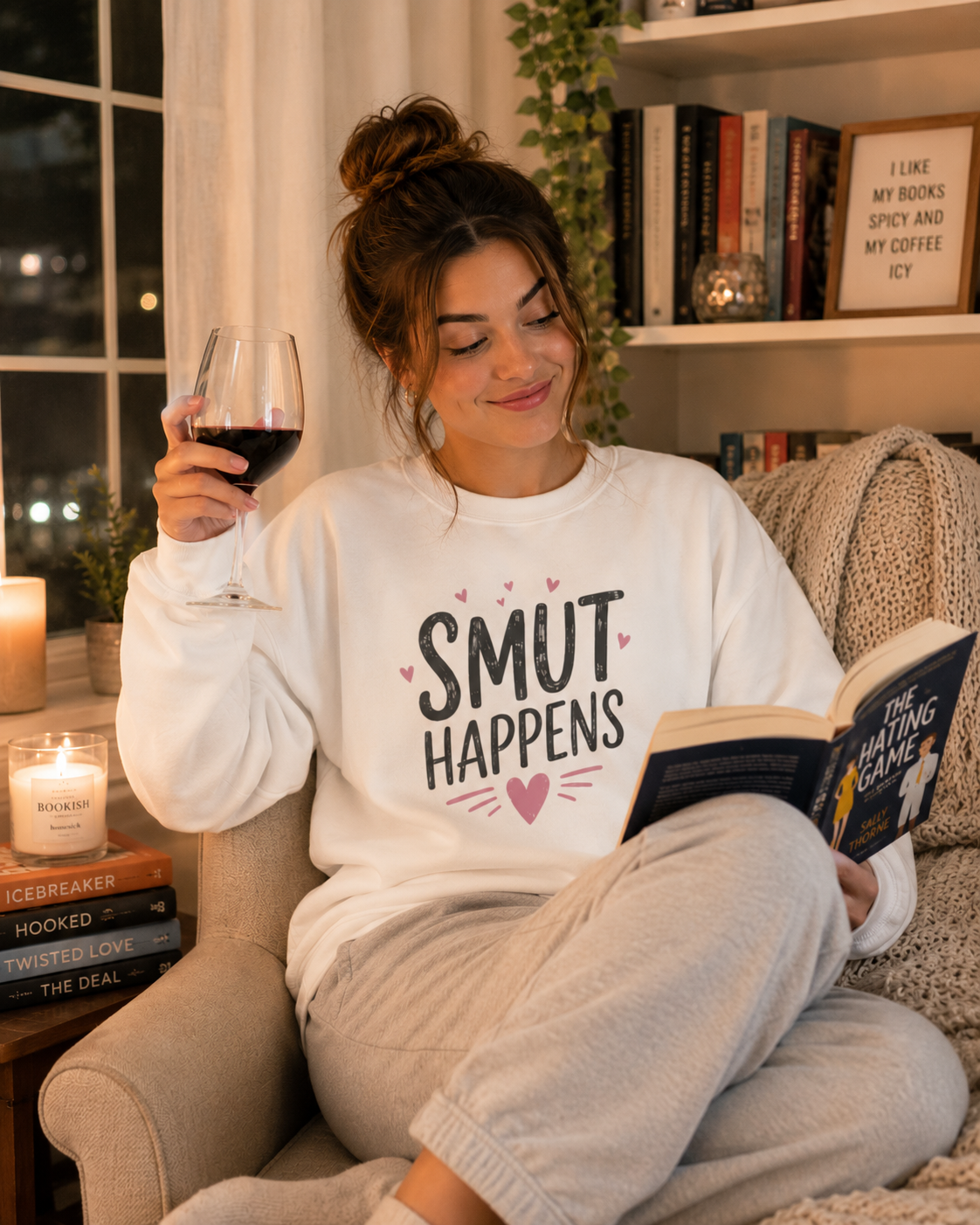 Smut Happens Sweatshirt — Funny Romantic Pullover with Heart Design