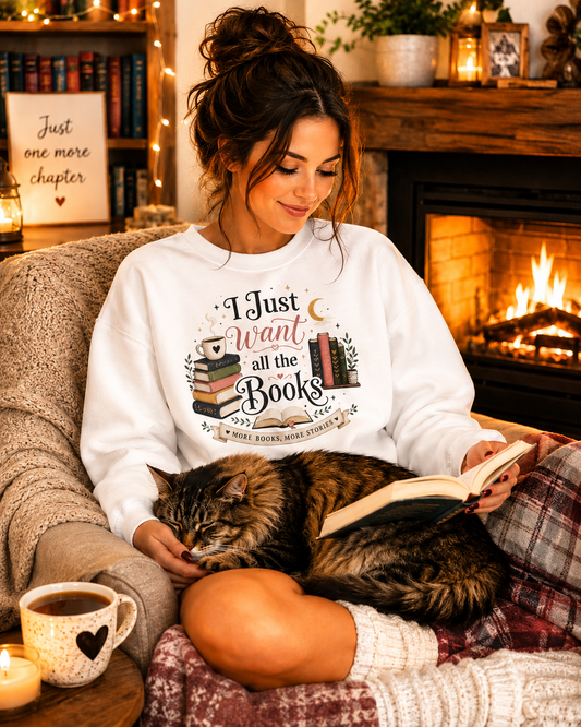 I Just Want All The Books sweatshirt | Reading Stack, Book Lover Crewneck