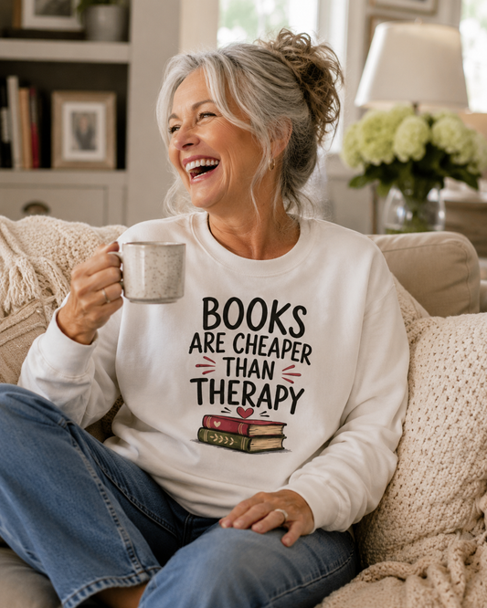 Books Are Cheaper Than Therapy sweatshirt | book lover cozy reading design