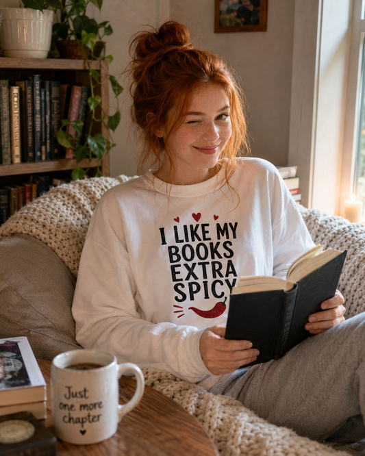 Sweatshirt — I Like My Books Extra Spicy | Funny Reader Crewneck